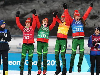 Женская сборная Беларуси по биатлону победила в эстафетной гонке