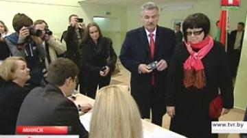 Presidential candidate Nikolai Ulakhovich votes at polling station No. 54